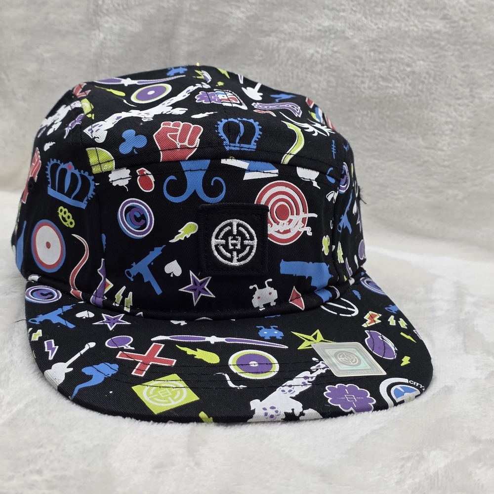 City Hunter Hat Cap Adult Strap Back Black All Over Print Skater Y2K Streetwear